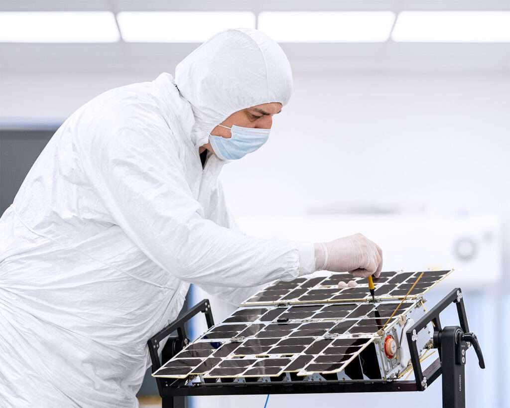 ONERA FlyLab-1 8U CubeSat assembly at Kongsberg NanoAvionics.