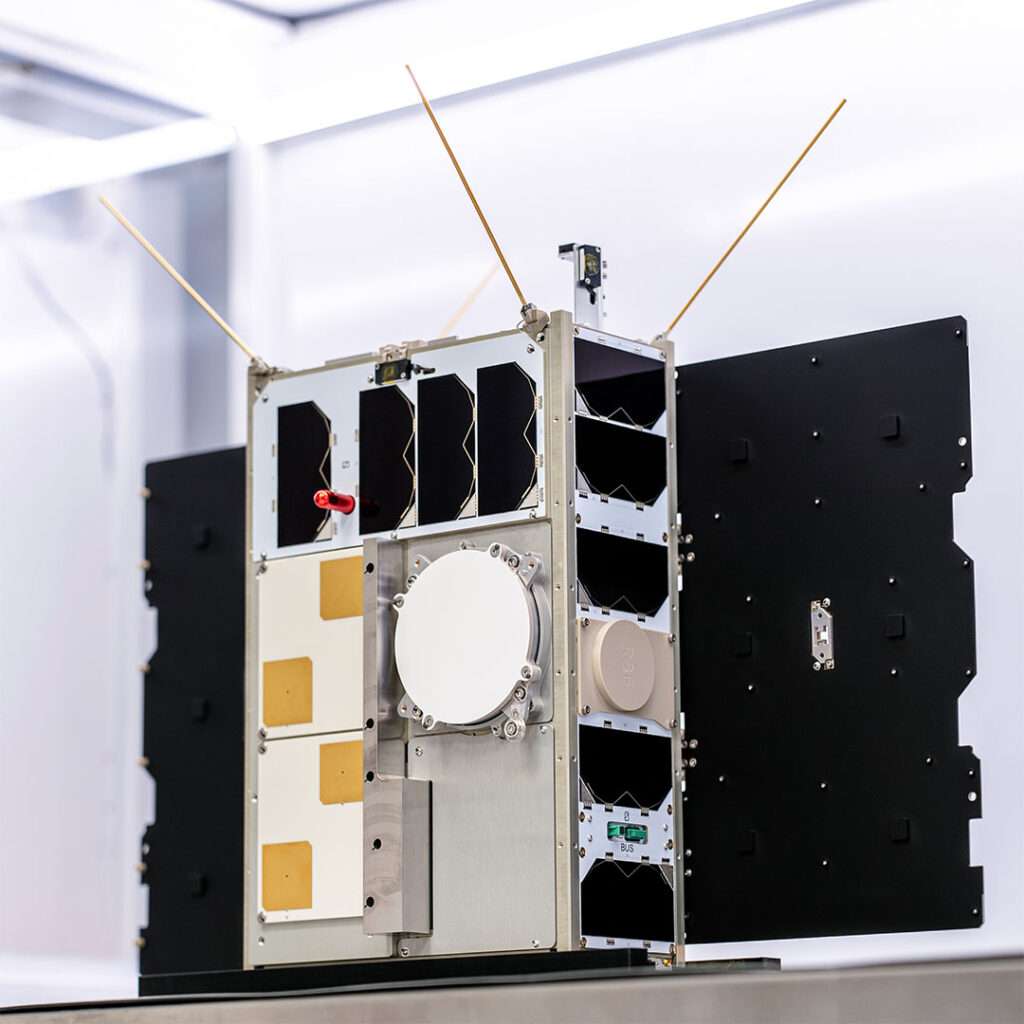 ONERA FlyLab-2 cubesat during satellite testing at Kongsberg NanoAvionics.