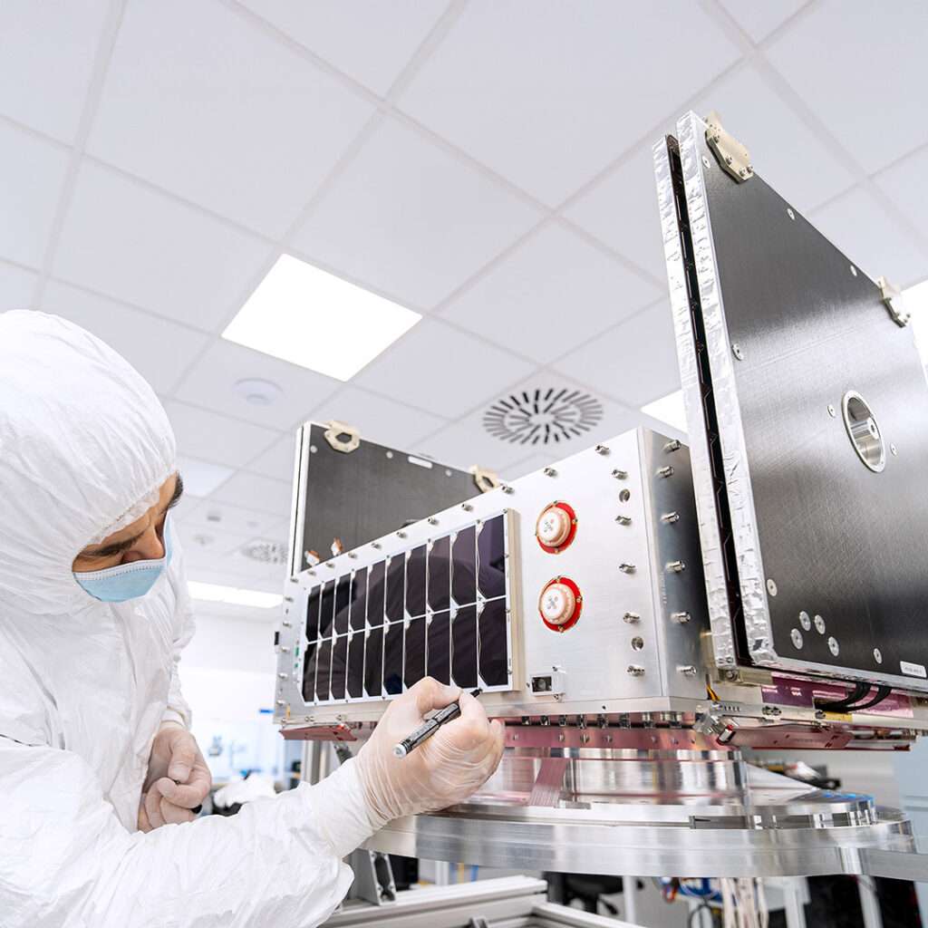 Kongsberg NanoAvionics MP42 microsatellite bus assembly.